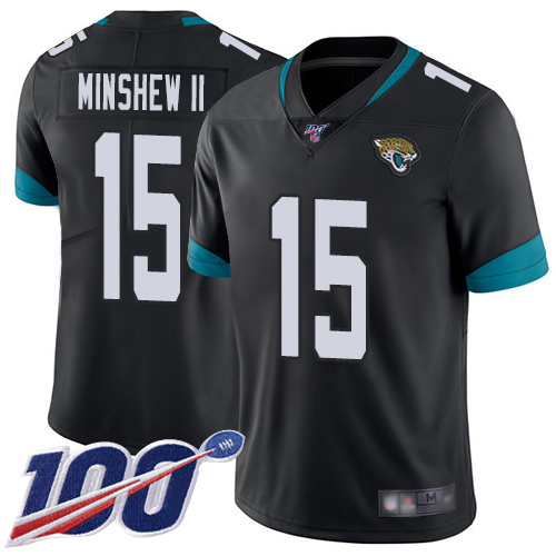 Men Nike Jacksonville Jaguars #15 Gardner Minshew II Black Team Color  Stitched NFL 100th Season Vapor Limited Jersey